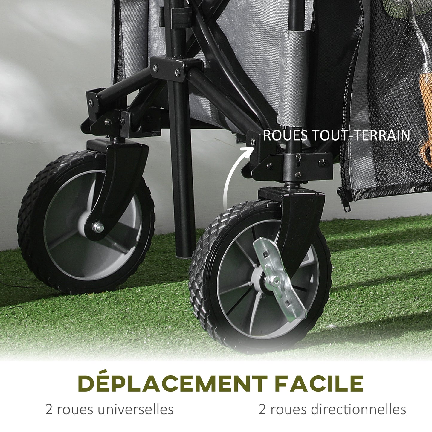 Outsunny Beach Cart, Foldable Transport Cart 4 Wheels Removable Tarpaulin Telescopic Handle Adjustable Tilt Foldable Platform and 5 Storage Bags 108 x 55 x 93 cm Dark Gray