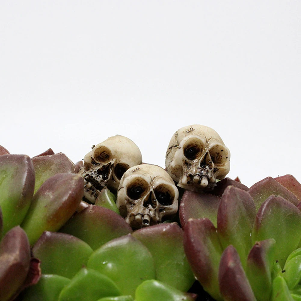 20Pcs Mini Skull Heads Collectable Halloween Gothic Skull Sculptures Creative Festival Theme Landscape Garden Potted Plant Decor