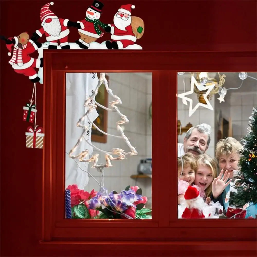 New Santa Door Corner Decor Christmas Cartoon Door Frame Decor Snowman Reindeer Wooden Pendant Party House Decor