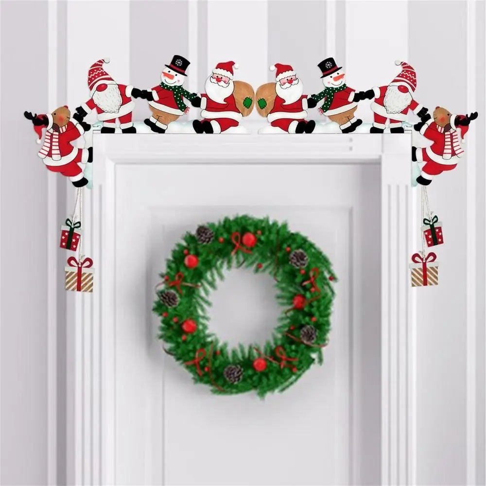 New Santa Door Corner Decor Christmas Cartoon Door Frame Decor Snowman Reindeer Wooden Pendant Party House Decor