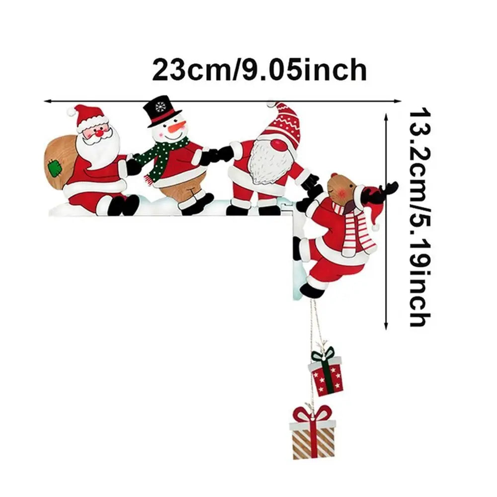 New Santa Door Corner Decor Christmas Cartoon Door Frame Decor Snowman Reindeer Wooden Pendant Party House Decor