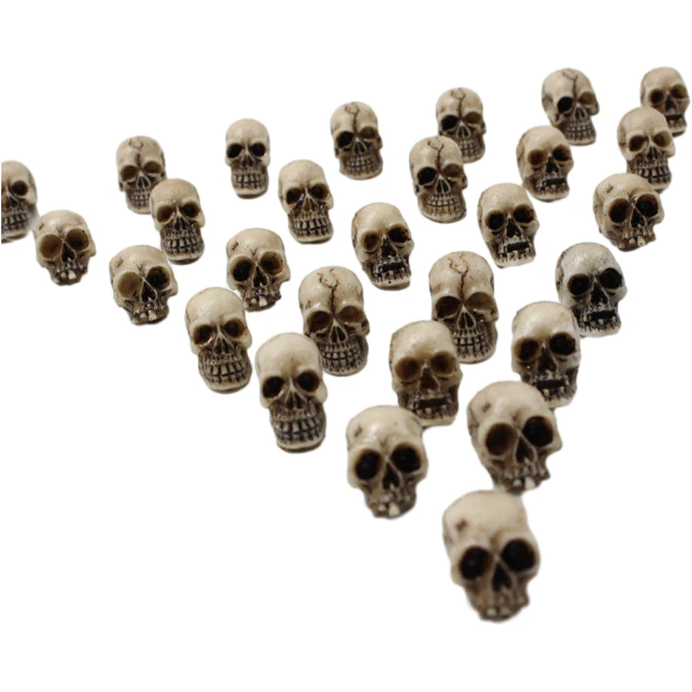 20Pcs Mini Skull Heads Collectable Halloween Gothic Skull Sculptures Creative Festival Theme Landscape Garden Potted Plant Decor