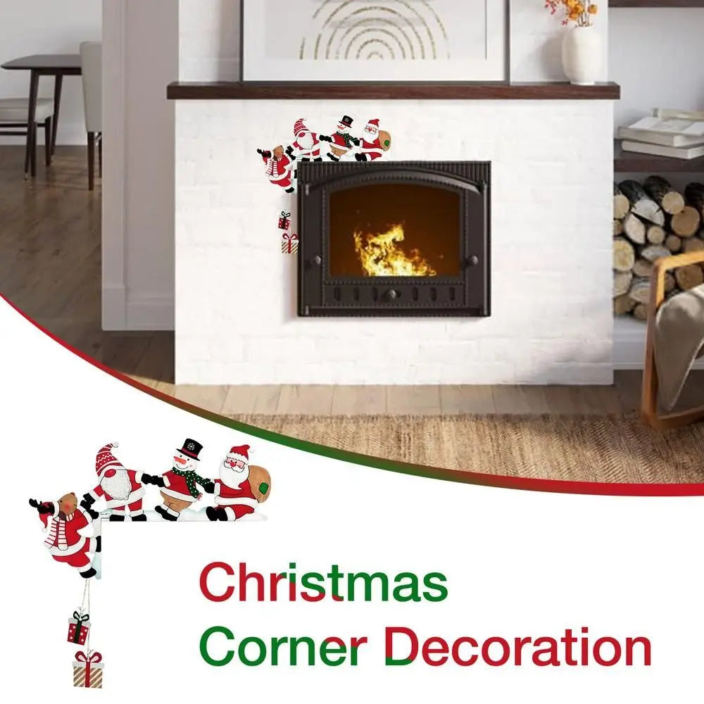 New Santa Door Corner Decor Christmas Cartoon Door Frame Decor Snowman Reindeer Wooden Pendant Party House Decor