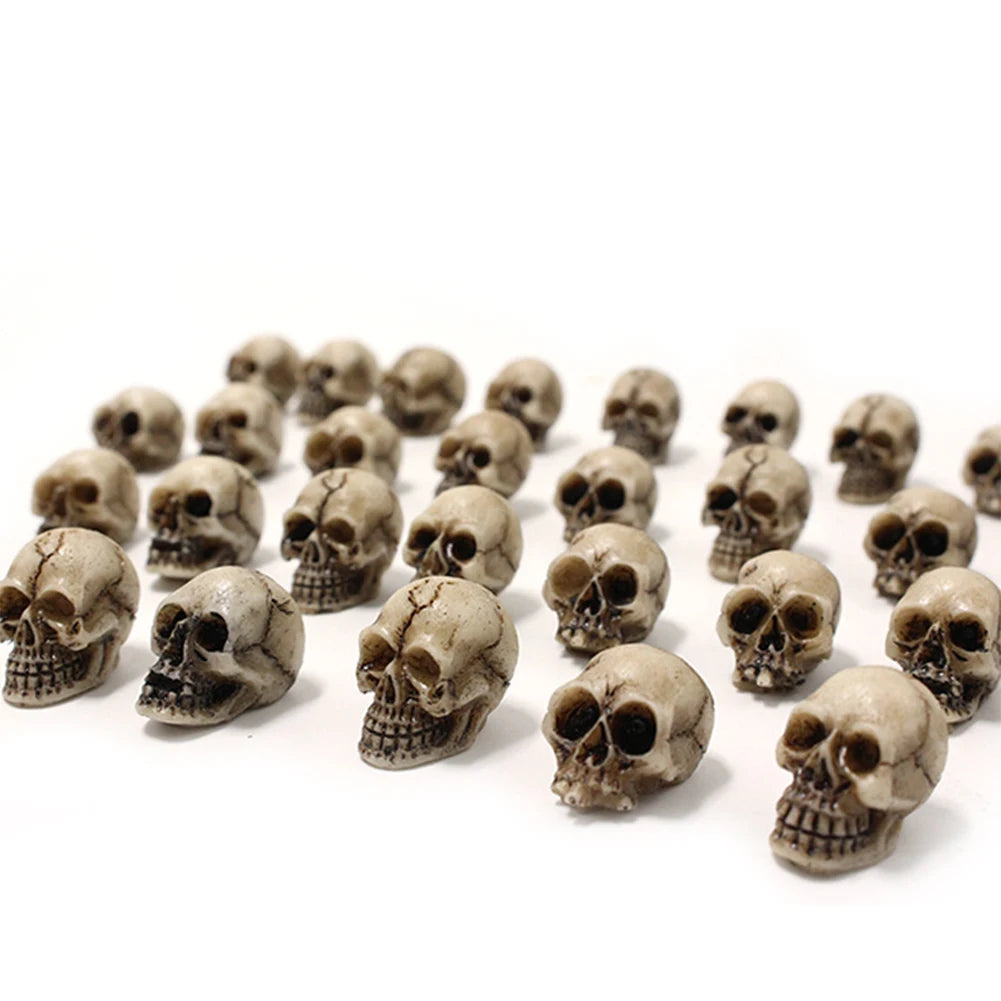 20Pcs Mini Skull Heads Collectable Halloween Gothic Skull Sculptures Creative Festival Theme Landscape Garden Potted Plant Decor