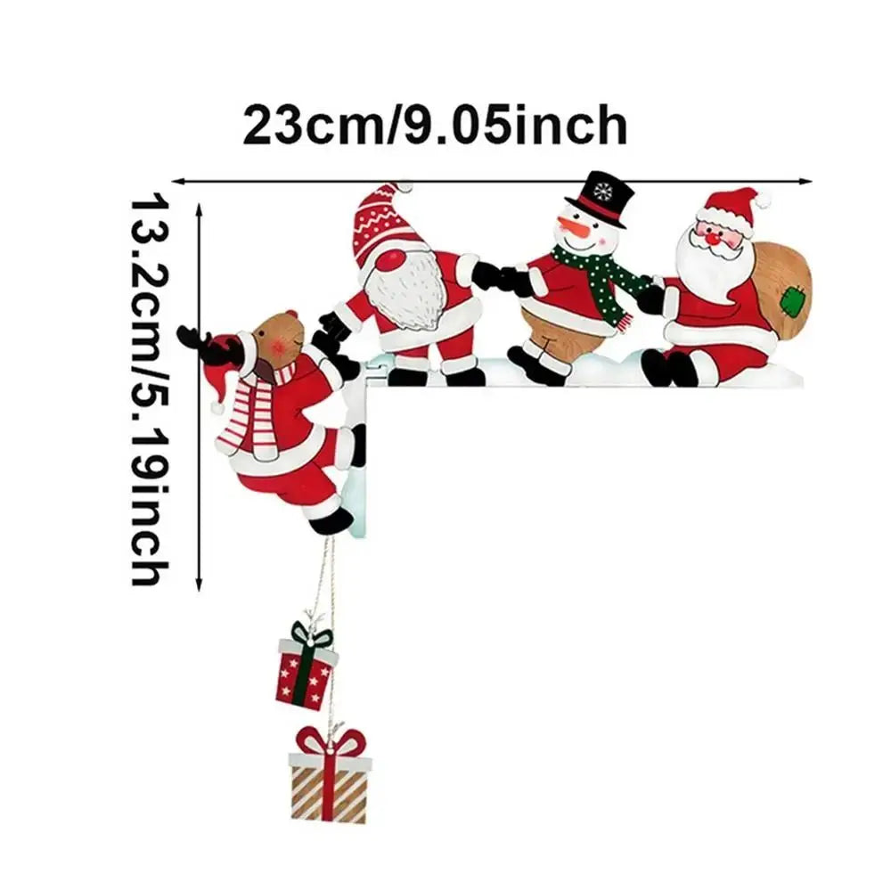 New Santa Door Corner Decor Christmas Cartoon Door Frame Decor Snowman Reindeer Wooden Pendant Party House Decor